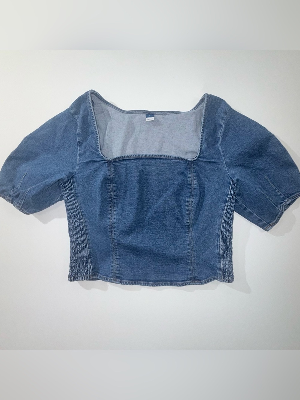 Old Navy Size Large Denim Square Neck Puff Sleeve Top - Picture 3 of 8